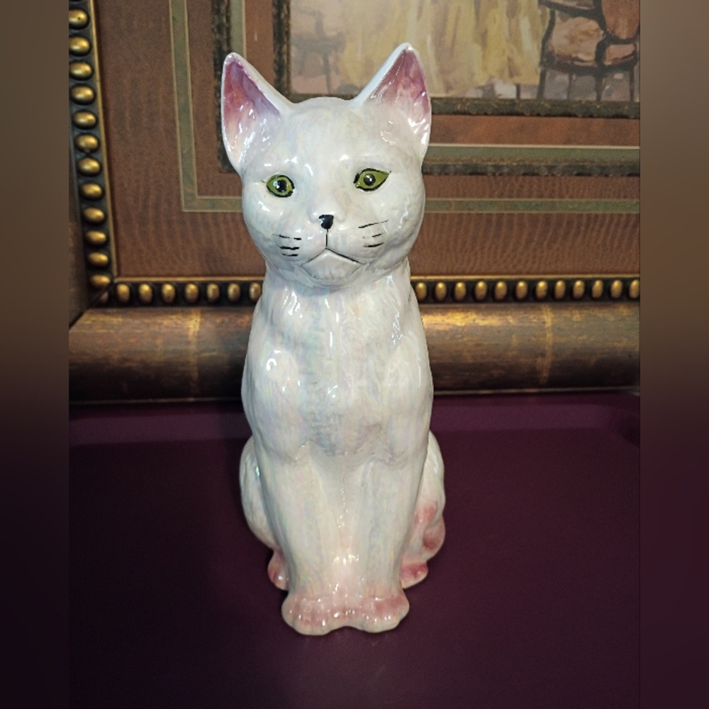 Elegant White Ceramic Cat Figurine